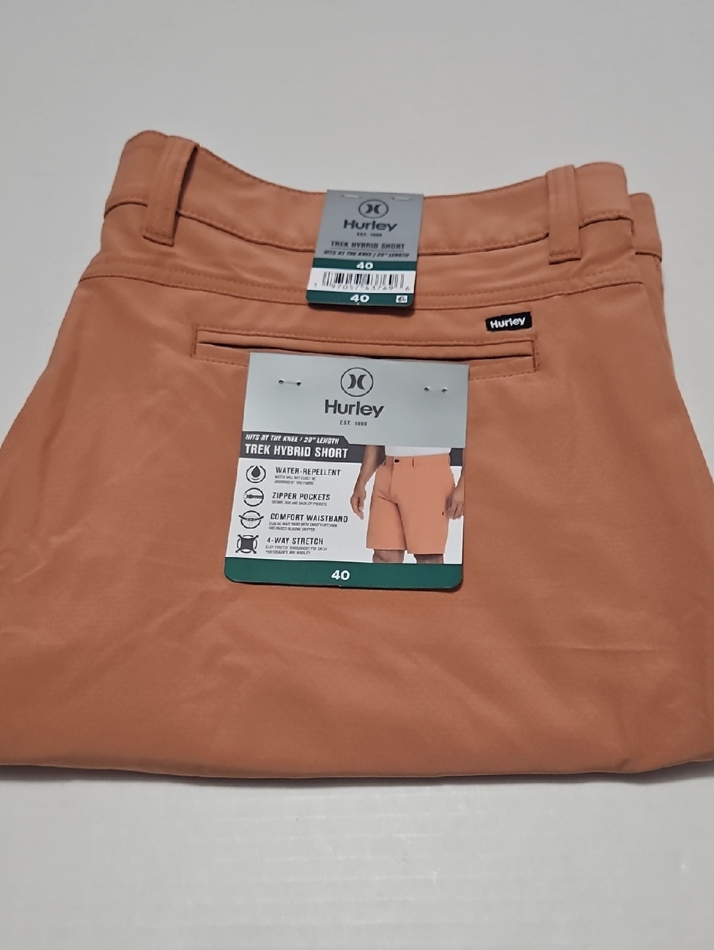 Hurley Men’s Trek Hybrid Shorts Water Repellent Rust Peach Side Zip Pocket Sz 40